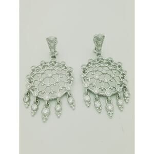 Judith Ripka 925 Sterling Silver CZ Diamonique Dangle Drop Earrings Signed